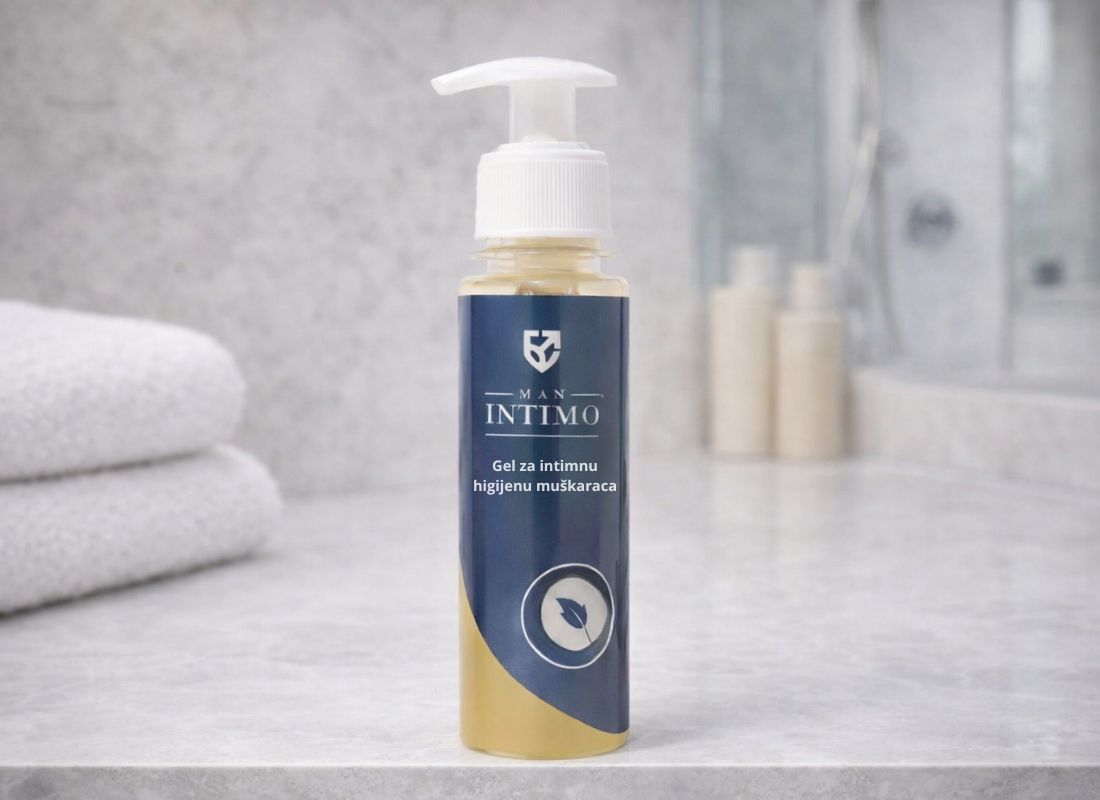 man intimo gel na polici u kupatilu